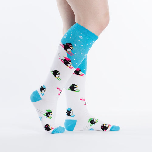Downhill Penguins Knee High Socks – skiing penguin pattern, unisex