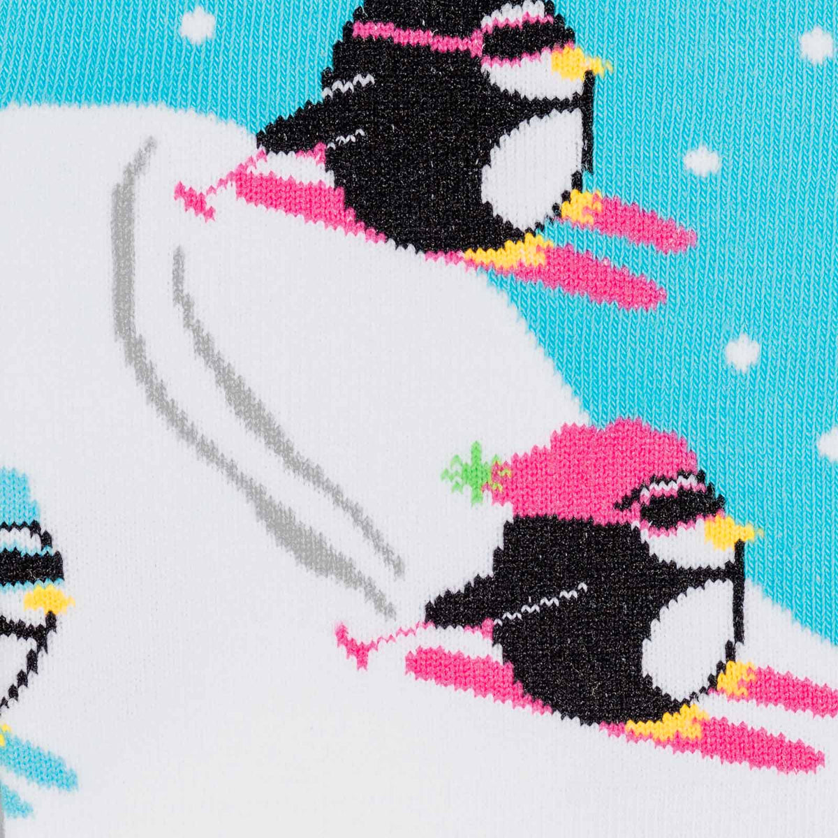 Downhill Penguins knee high socks – close-up detail of skiing penguin print