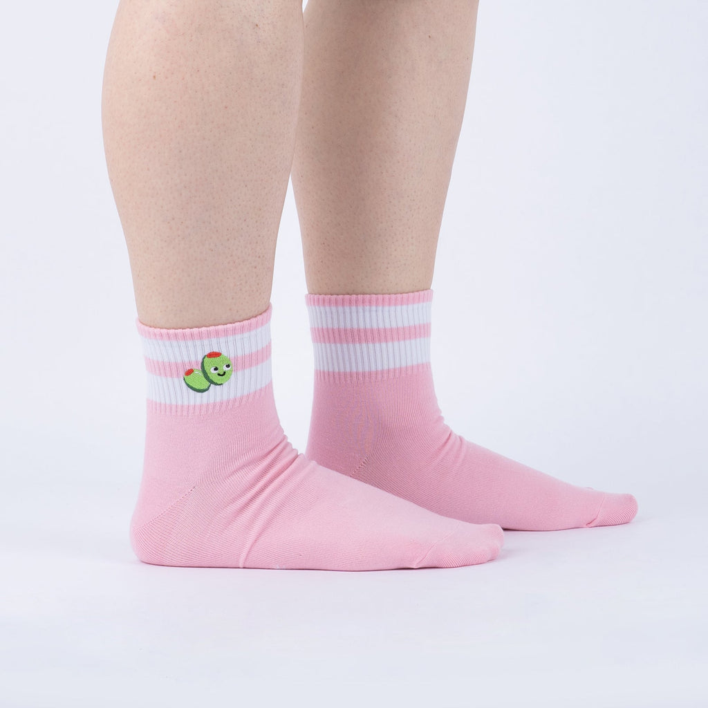 Olive You! Quarter Socks with olive embroidery on white background