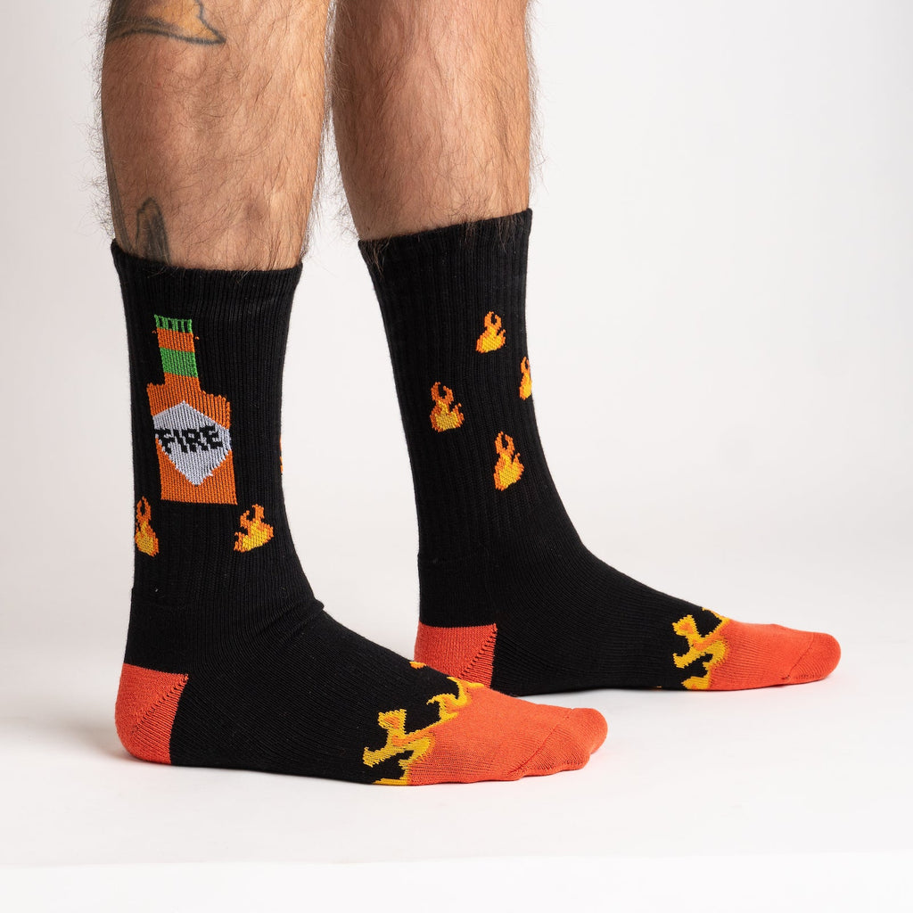 Fire Ribbed Crew Socks with hot sauce design for athletic wear
