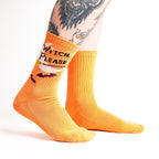Witch, Please ribbed crew socks in black and purple witchy design